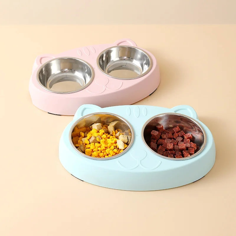 Macaron Style Pet Double Bowl Plastic Feeding Tray