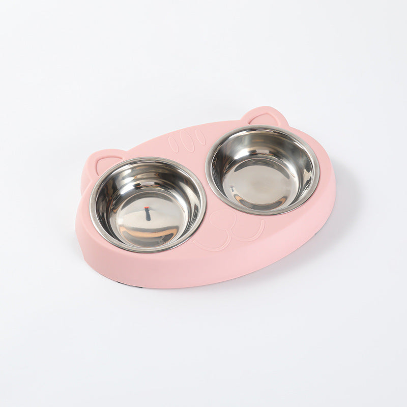 Macaron Style Pet Double Bowl Plastic Feeding Tray