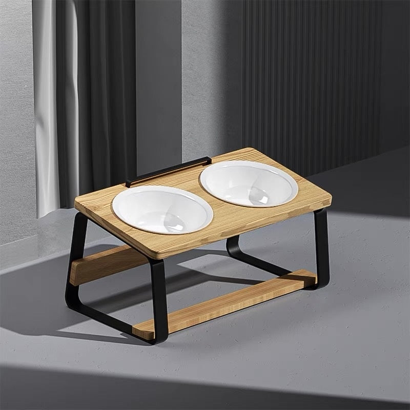 Pet Ceramic Double Bowl Feeding And Water Holder Set