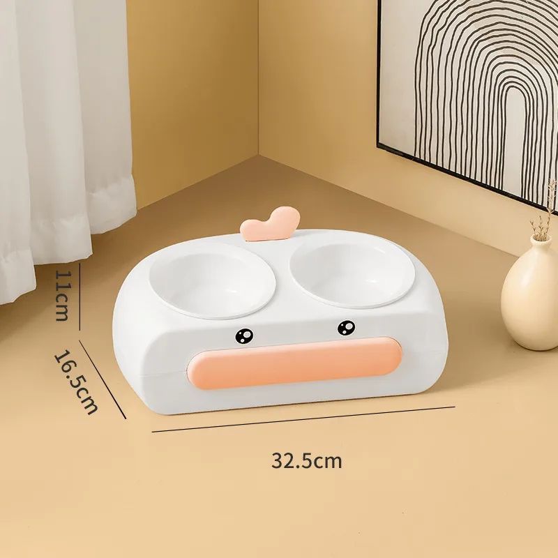 Duck Design Pet Double Bowl Plastic Feeding Tray