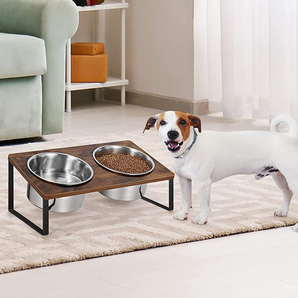 Wood And Iron Pet Feeding Bowl Stand Rack Syste