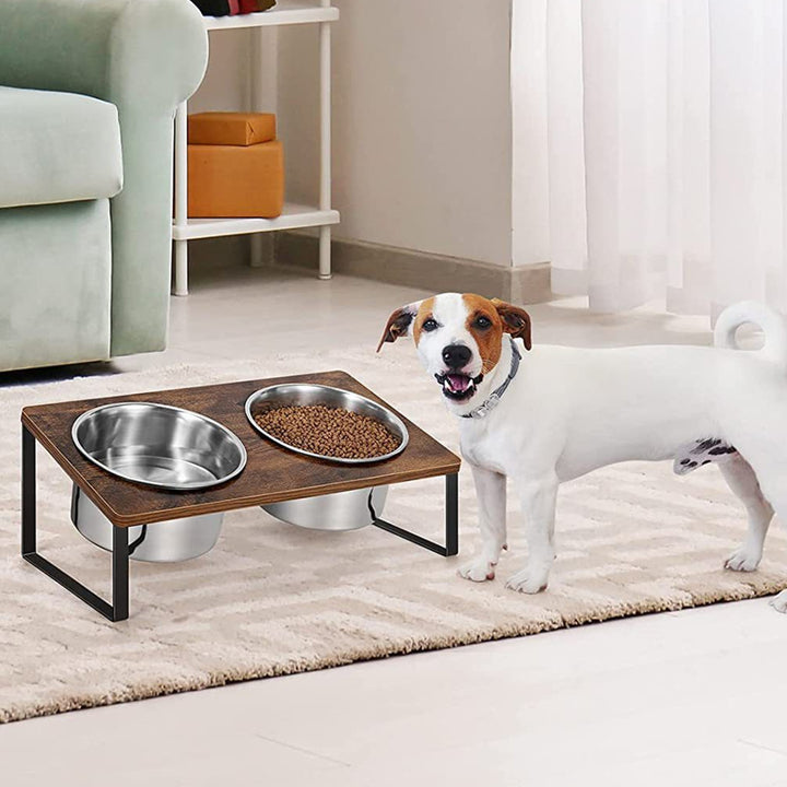Wood And Iron Pet Feeding Bowl Stand Rack Syste