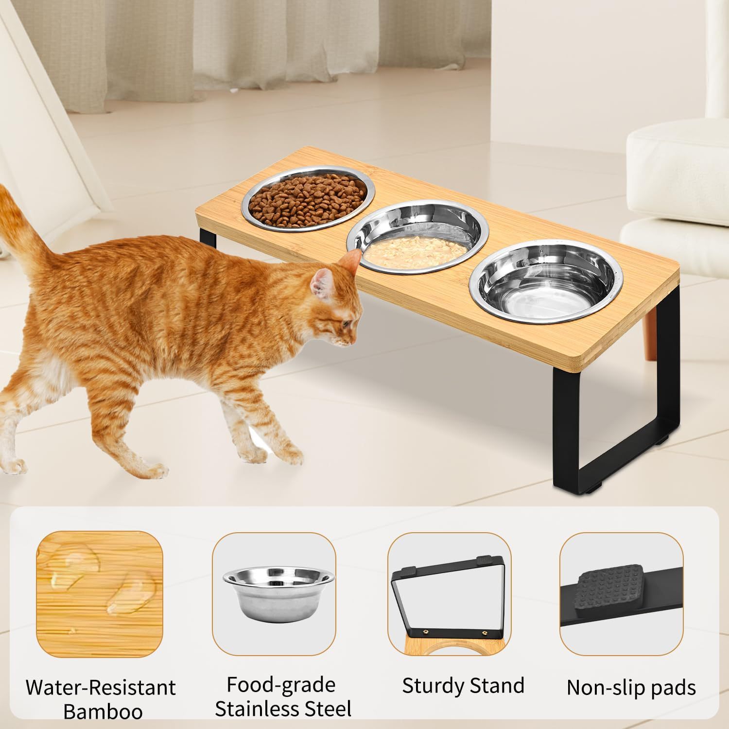 Wood And Iron Pet Feeding Bowl Stand Rack Syste