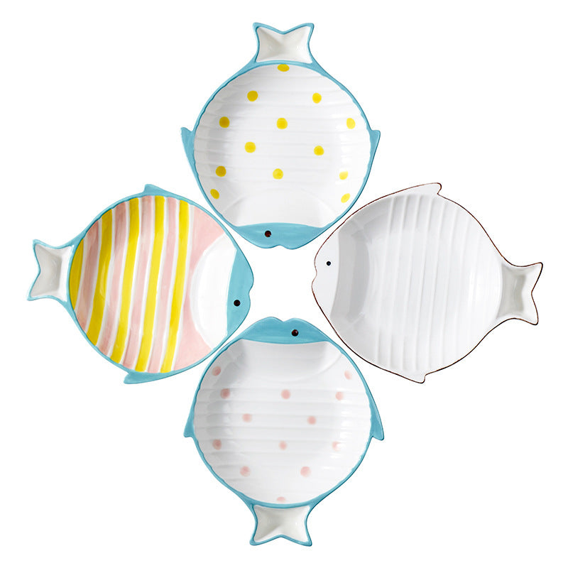 Durable Fish-Shaped Ceramic Pet Food Feeding Bowl Dish