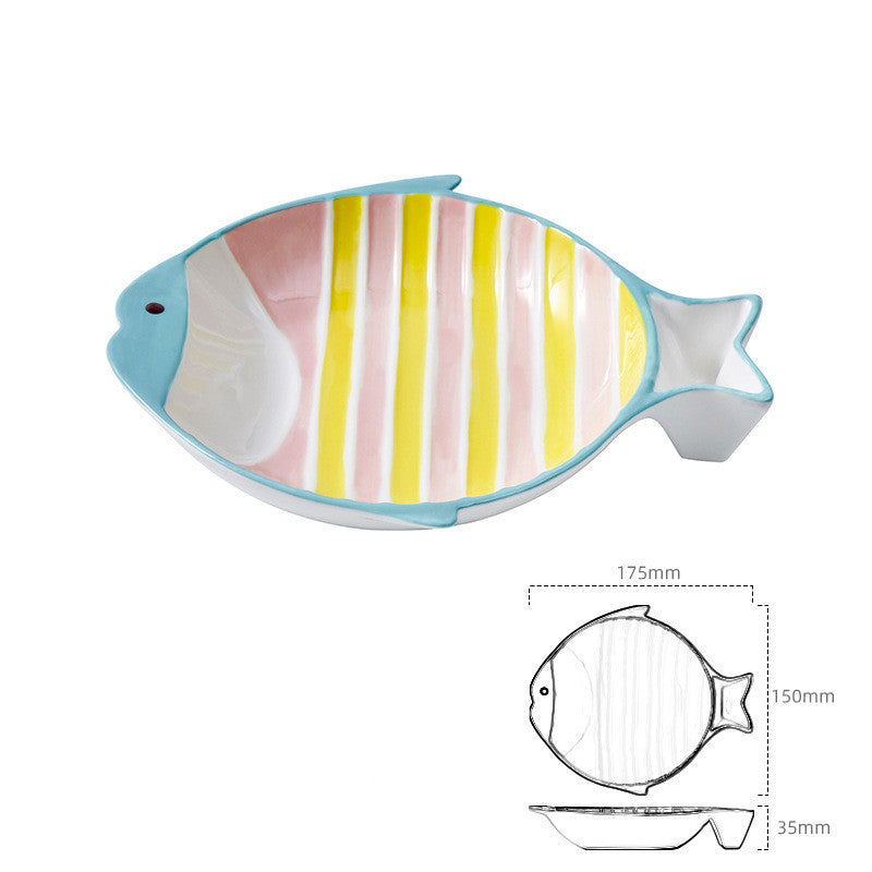 Durable Fish-Shaped Ceramic Pet Food Feeding Bowl Dish