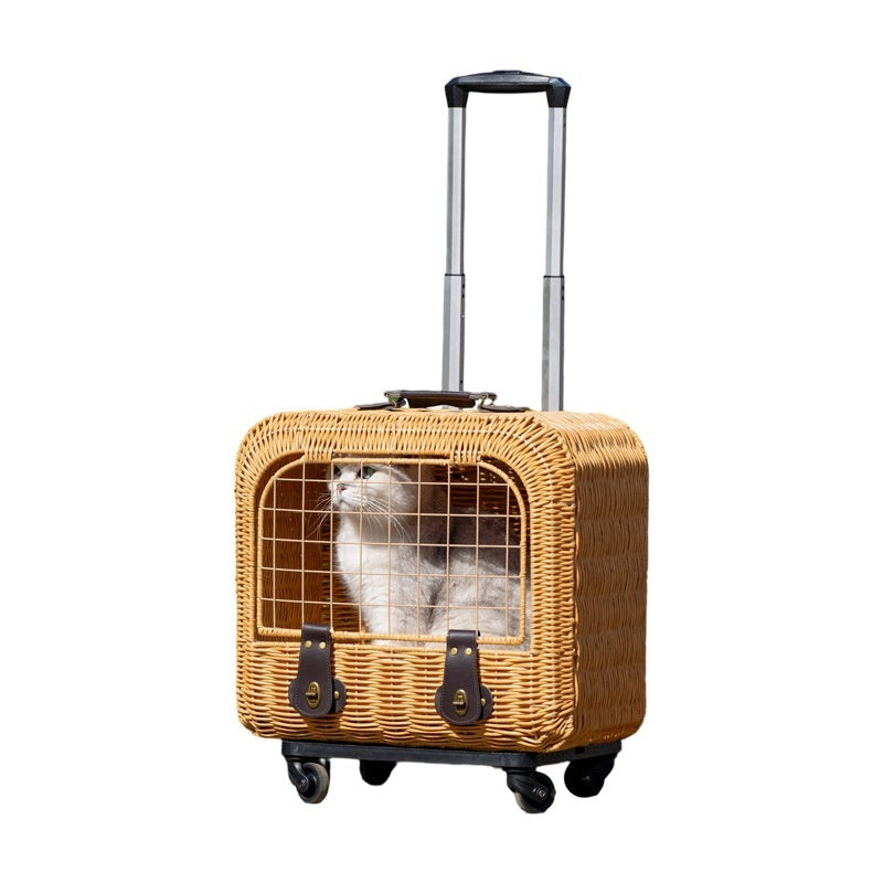 Pet Woven Rattan Ventilated Carrier Bag With Handle