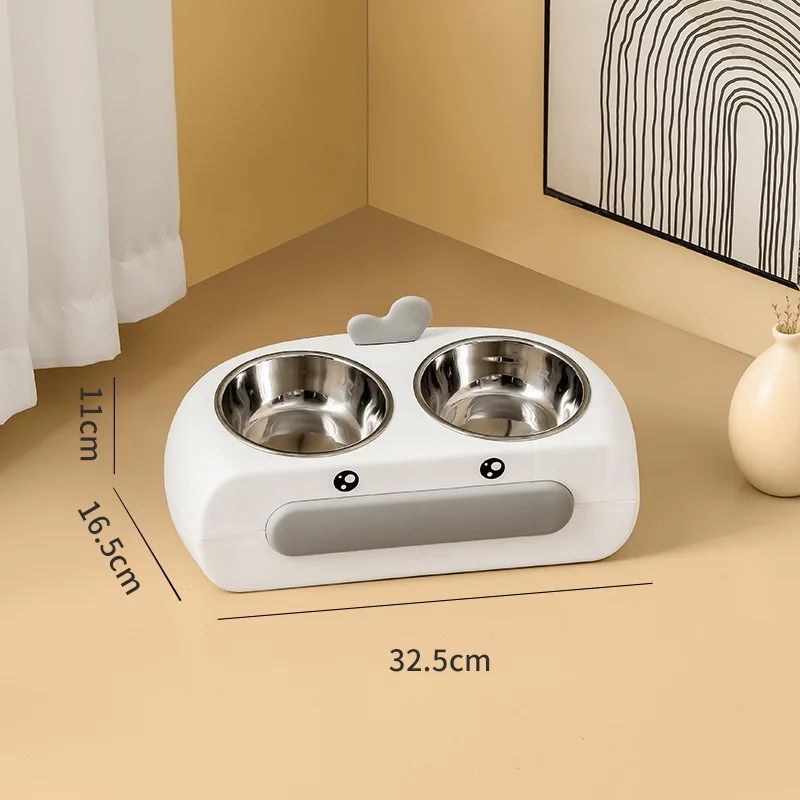 Duck Design Pet Double Bowl Plastic Feeding Tray