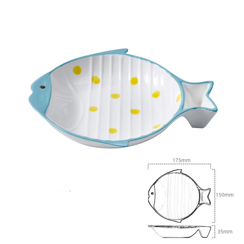 Durable Fish-Shaped Ceramic Pet Food Feeding Bowl Dish