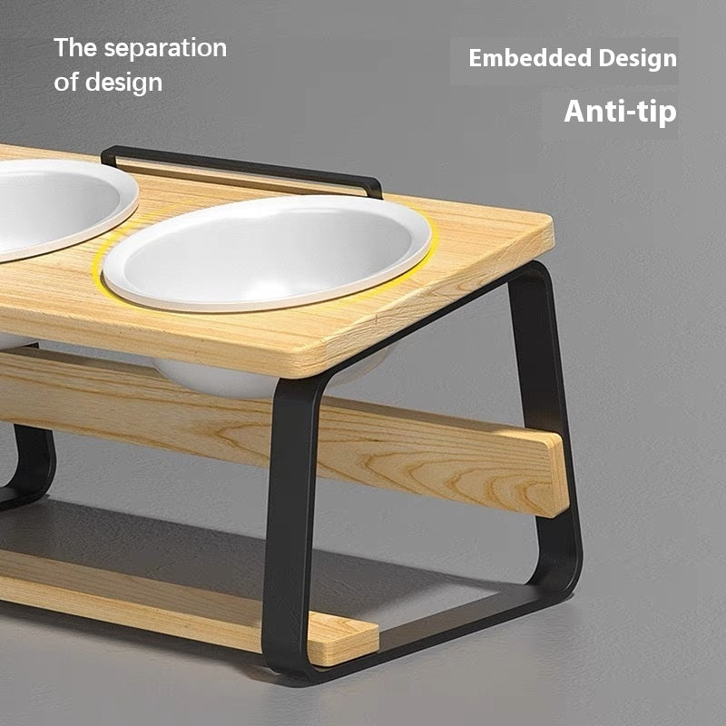 Pet Ceramic Double Bowl Feeding And Water Holder Set