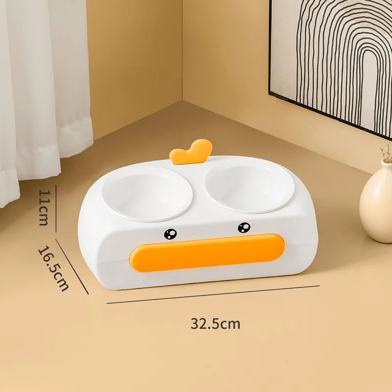 Duck Design Pet Double Bowl Plastic Feeding Tray