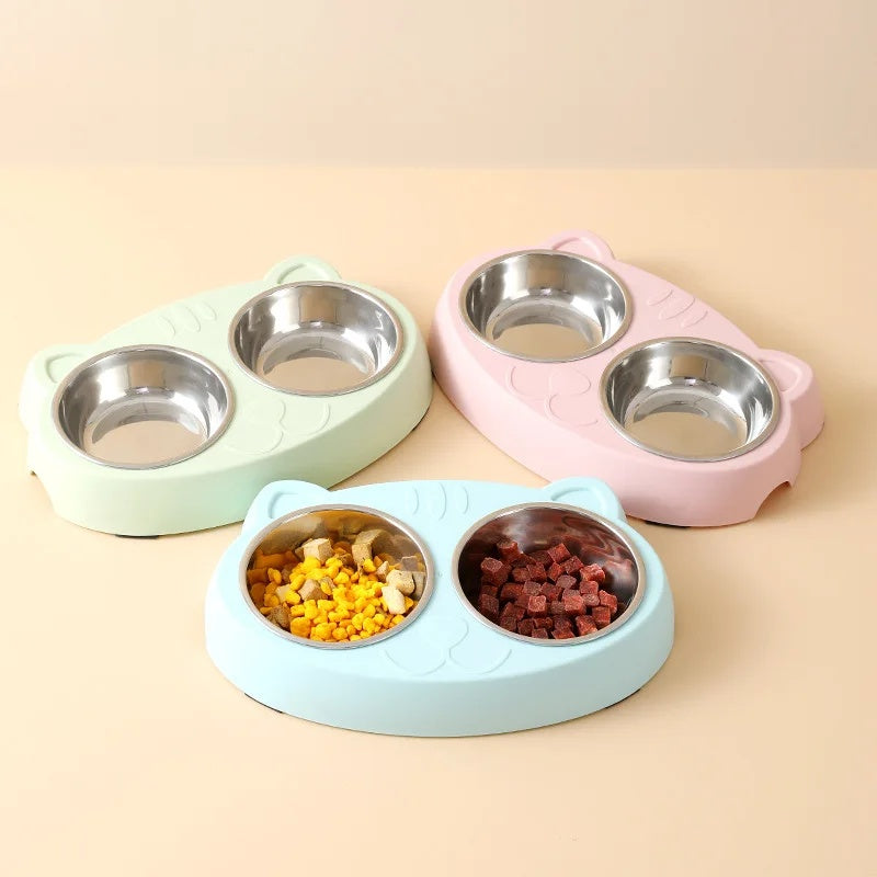 Macaron Style Pet Double Bowl Plastic Feeding Tray