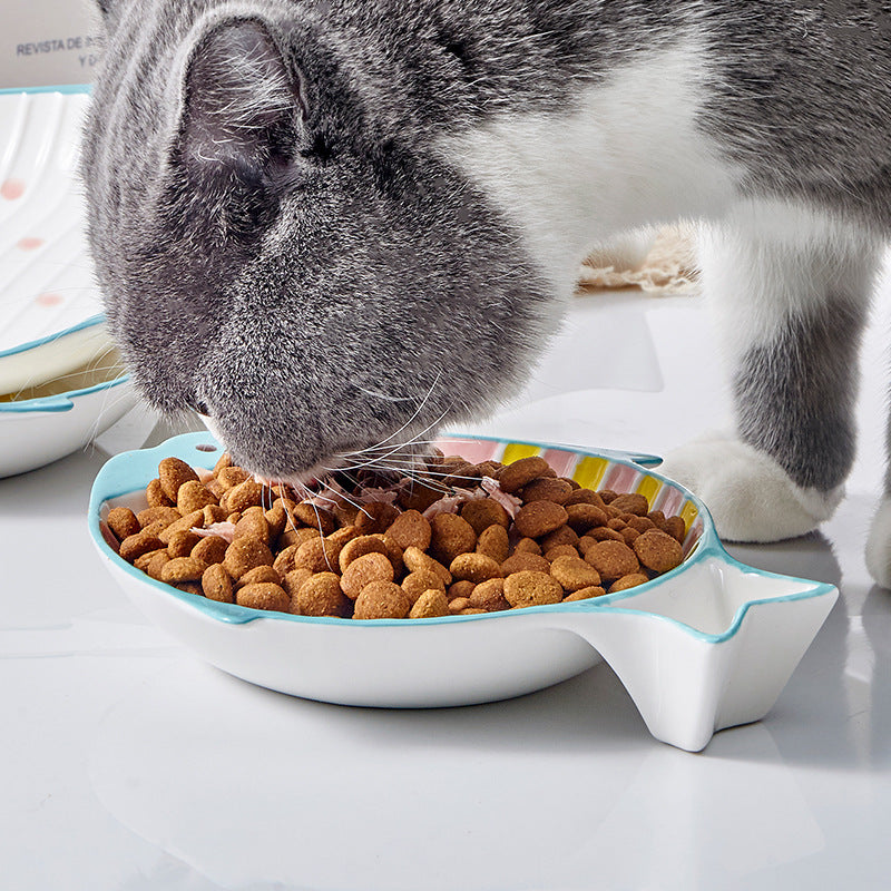 Durable Fish-Shaped Ceramic Pet Food Feeding Bowl Dish