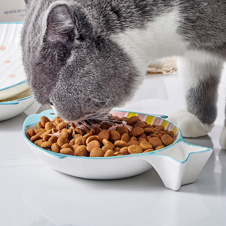 Durable Fish-Shaped Ceramic Pet Food Feeding Bowl Dish