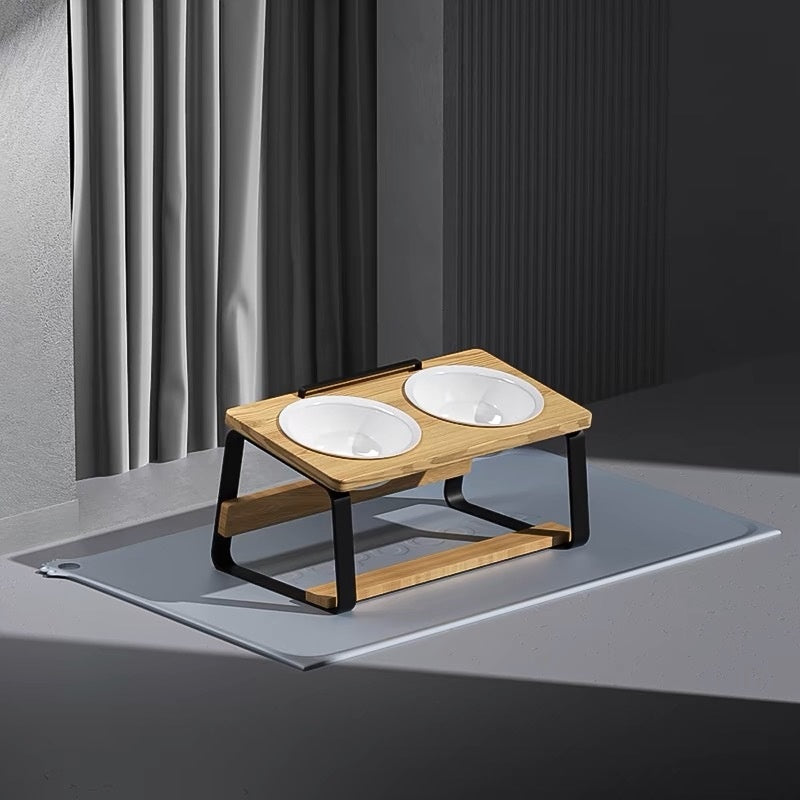 Pet Ceramic Double Bowl Feeding And Water Holder Set