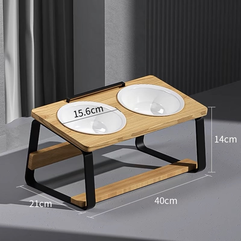 Pet Ceramic Double Bowl Feeding And Water Holder Set