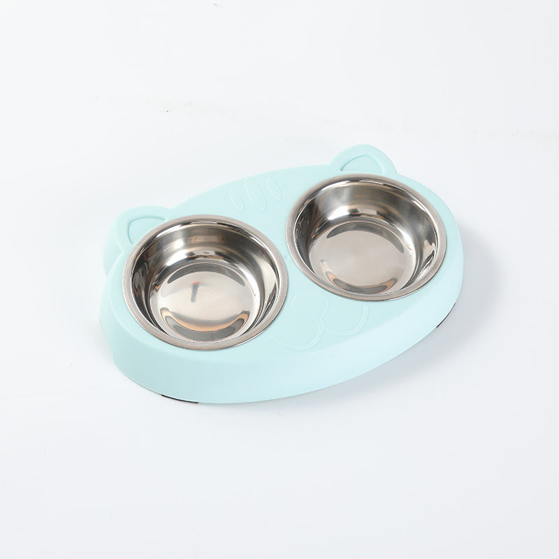 Macaron Style Pet Double Bowl Plastic Feeding Tray