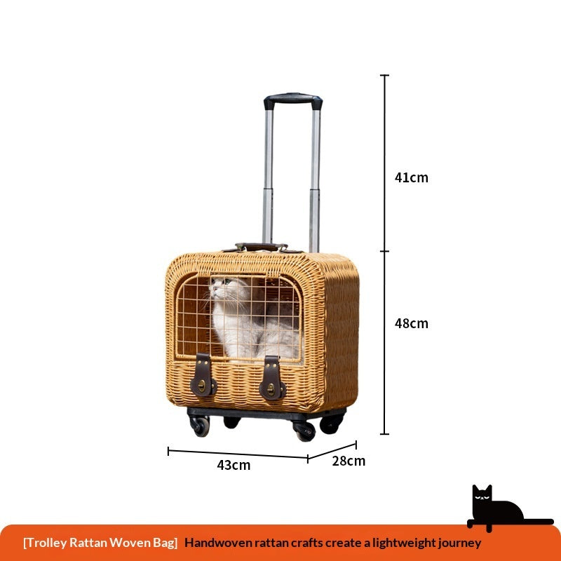 Pet Woven Rattan Ventilated Carrier Bag With Handle
