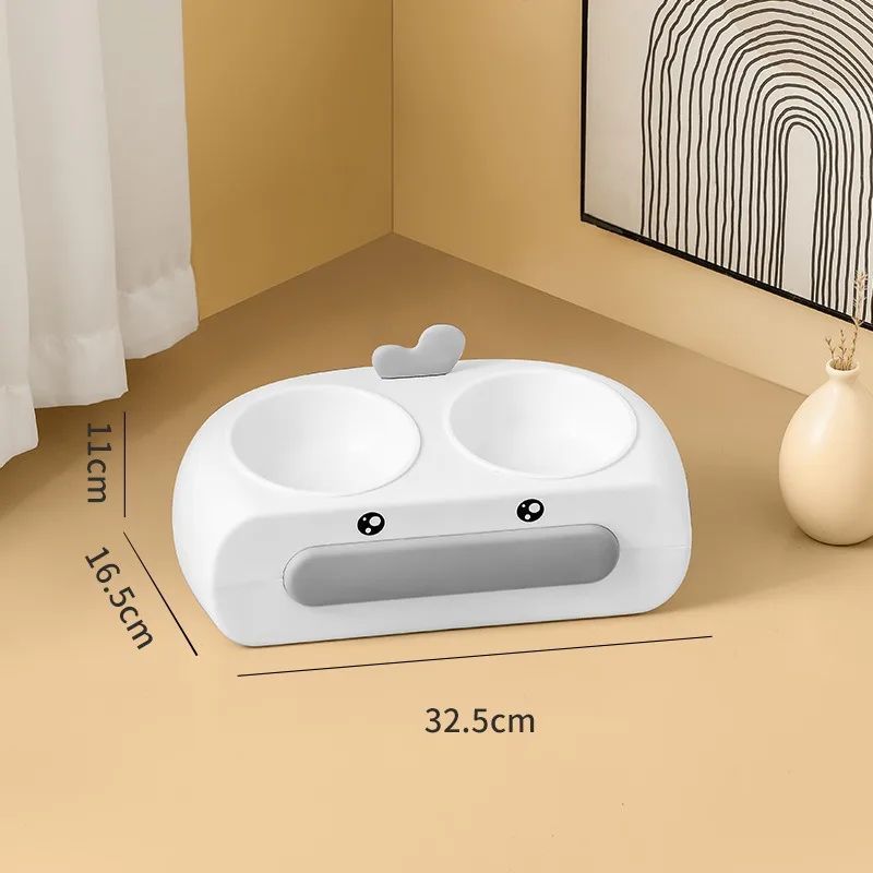 Duck Design Pet Double Bowl Plastic Feeding Tray