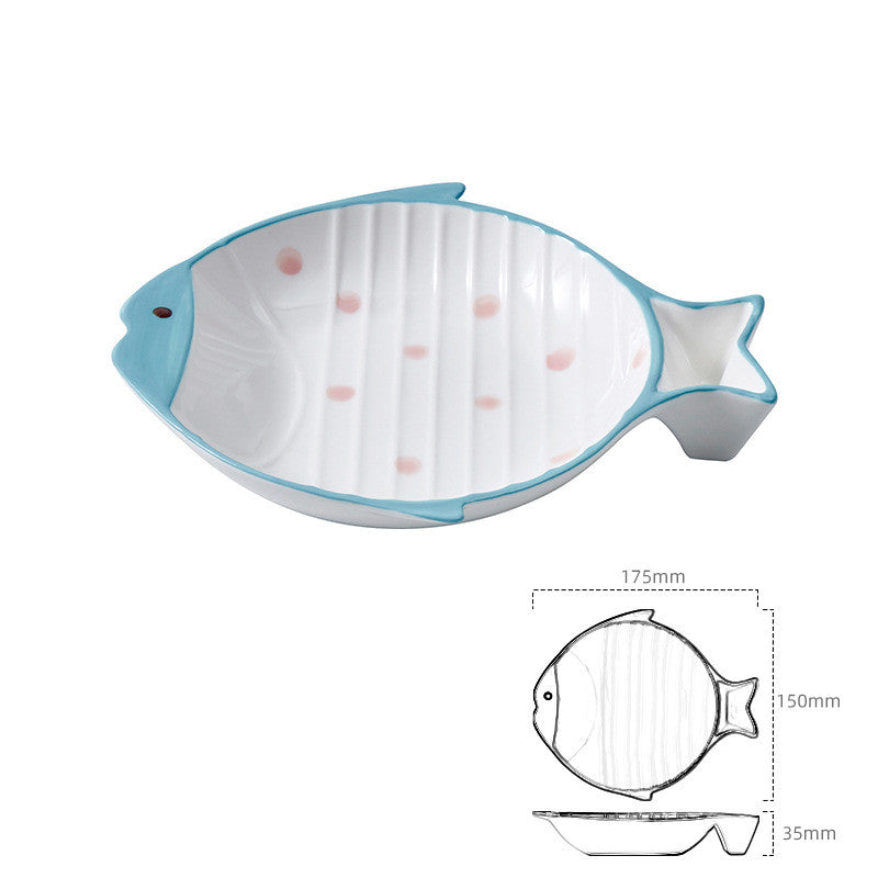 Durable Fish-Shaped Ceramic Pet Food Feeding Bowl Dish
