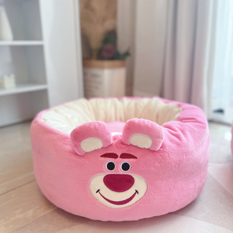 Cartoon Plush Pet Round Bed All Season Cushion