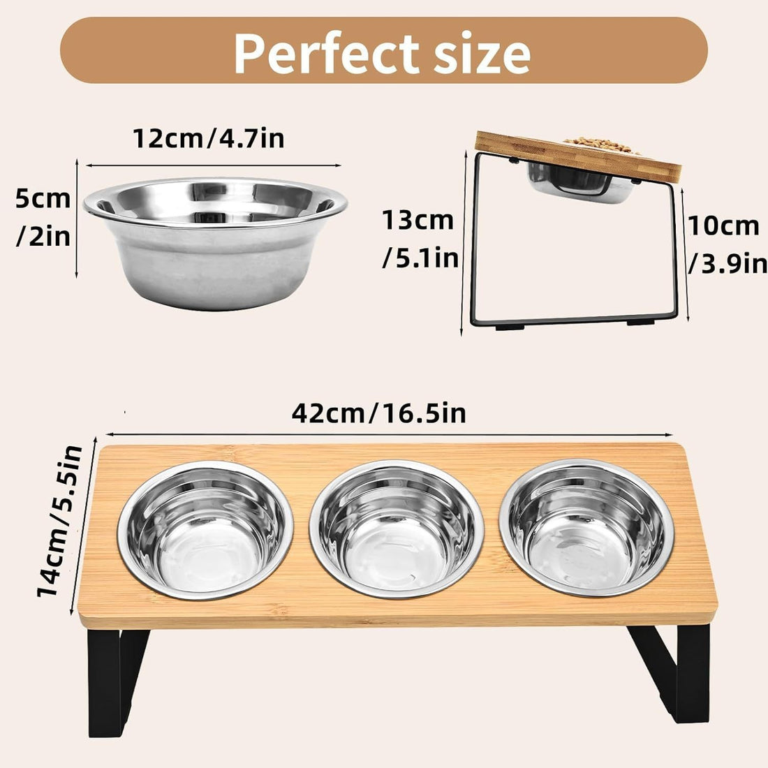 Wood And Iron Pet Feeding Bowl Stand Rack Syste