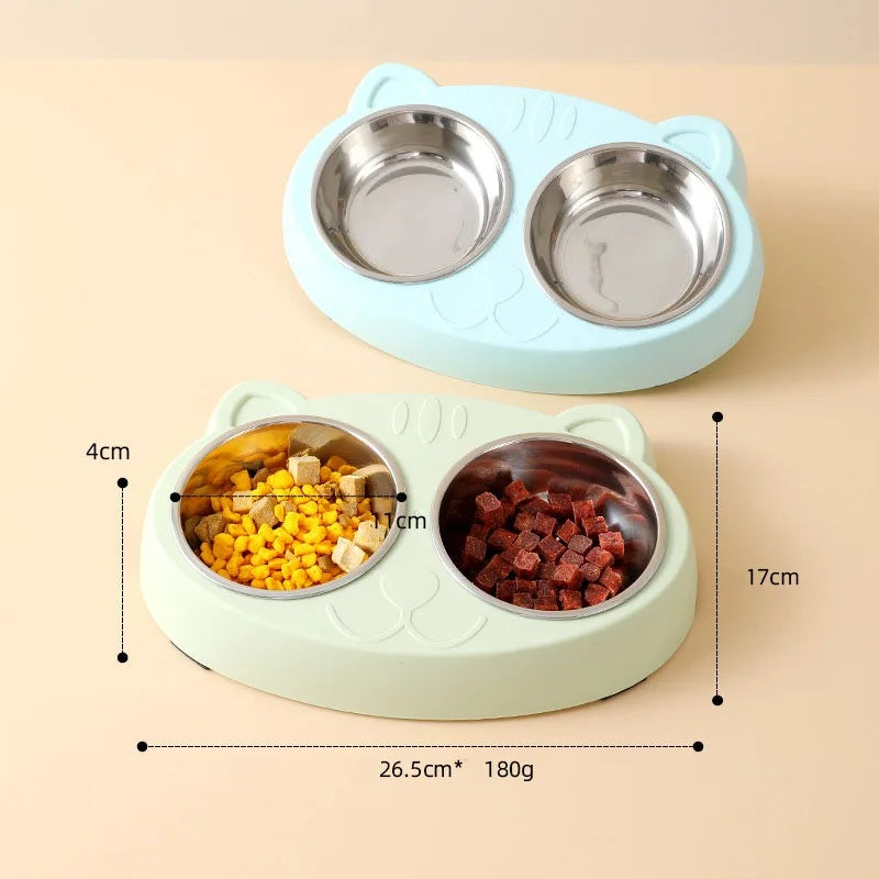 Macaron Style Pet Double Bowl Plastic Feeding Tray