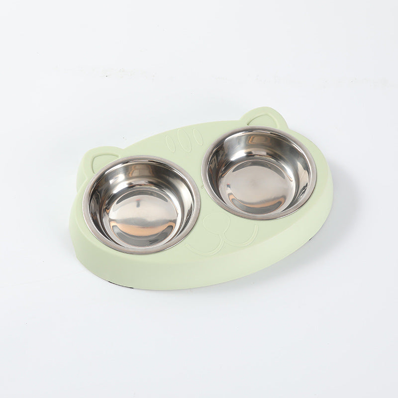 Macaron Style Pet Double Bowl Plastic Feeding Tray