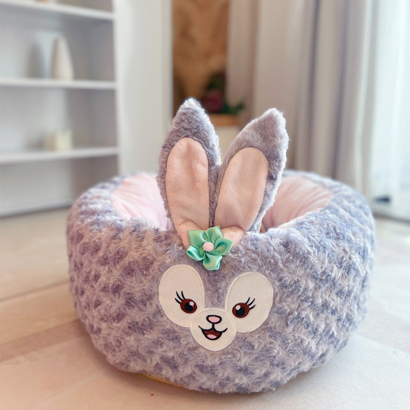 Cartoon Plush Pet Round Bed All Season Cushion