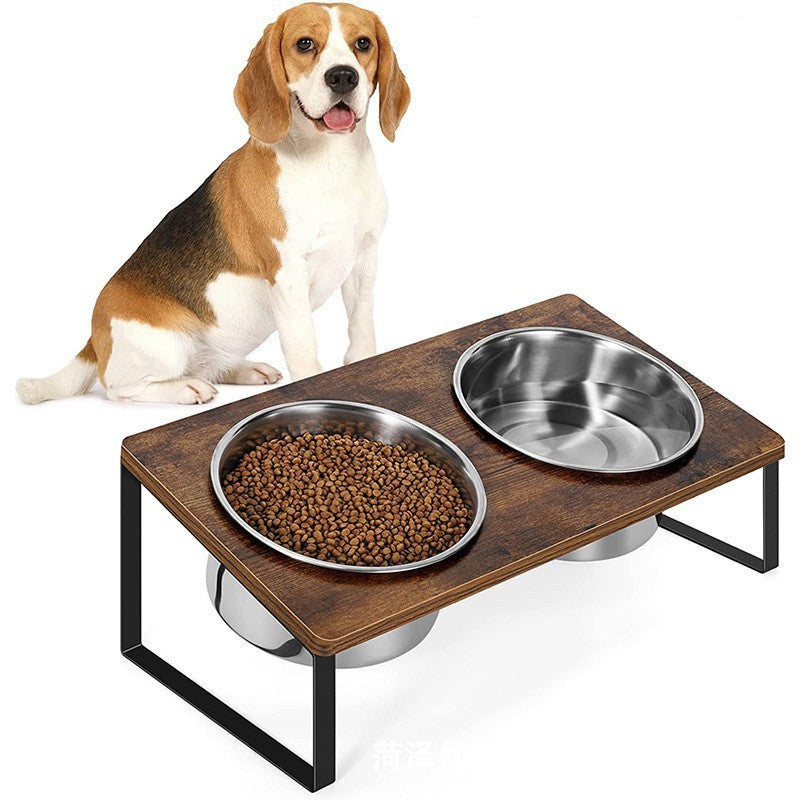 Wood And Iron Pet Feeding Bowl Stand Rack Syste