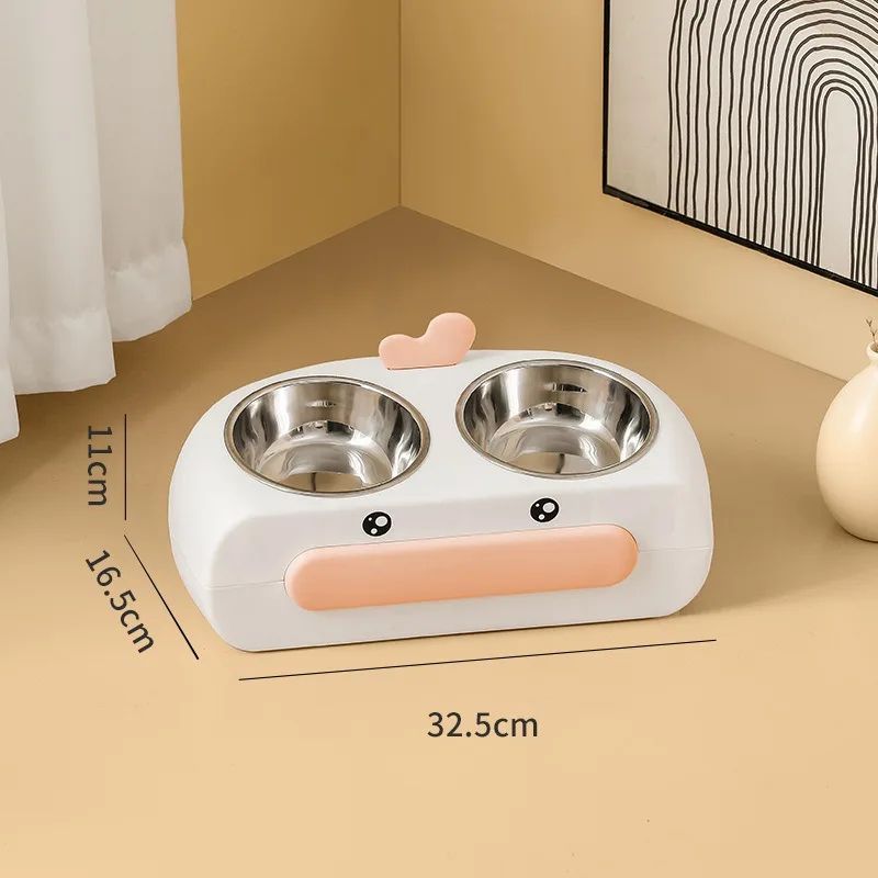 Duck Design Pet Double Bowl Plastic Feeding Tray