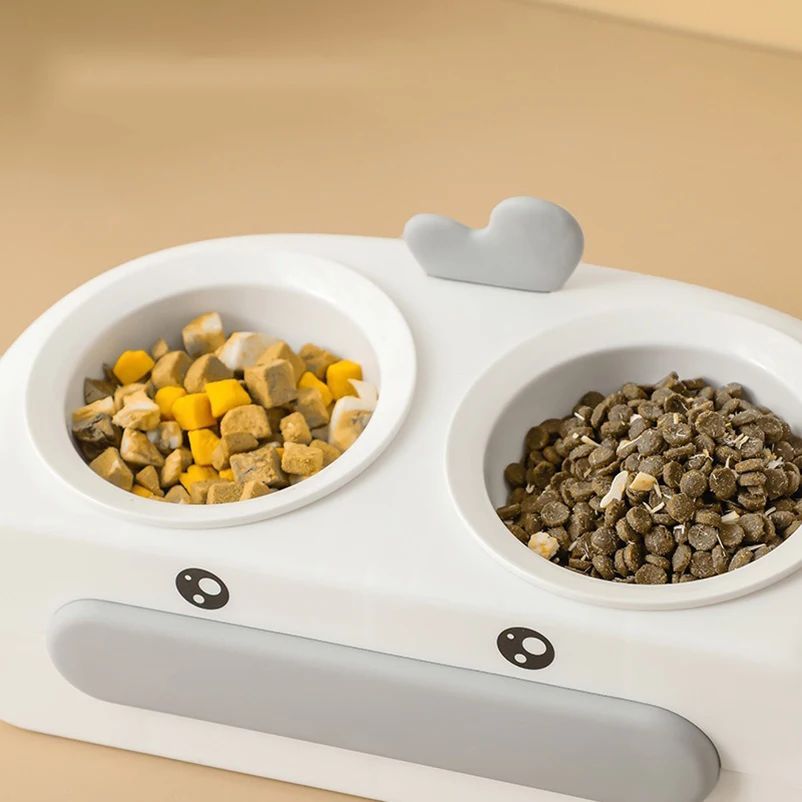 Duck Design Pet Double Bowl Plastic Feeding Tray