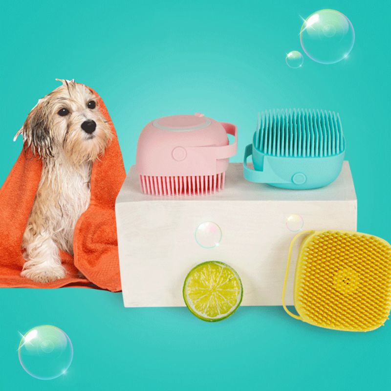 Soft Silicone Pet Bath Brush Shampoo Dispenser Grooming Tool