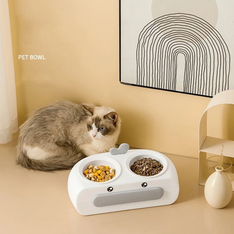 Duck Design Pet Double Bowl Plastic Feeding Tray