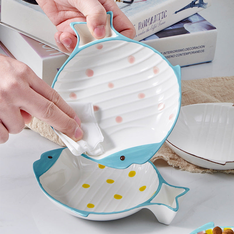 Durable Fish-Shaped Ceramic Pet Food Feeding Bowl Dish