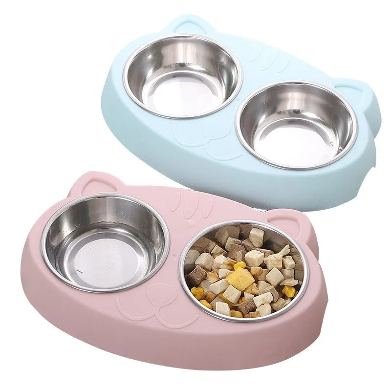 Macaron Style Pet Double Bowl Plastic Feeding Tray