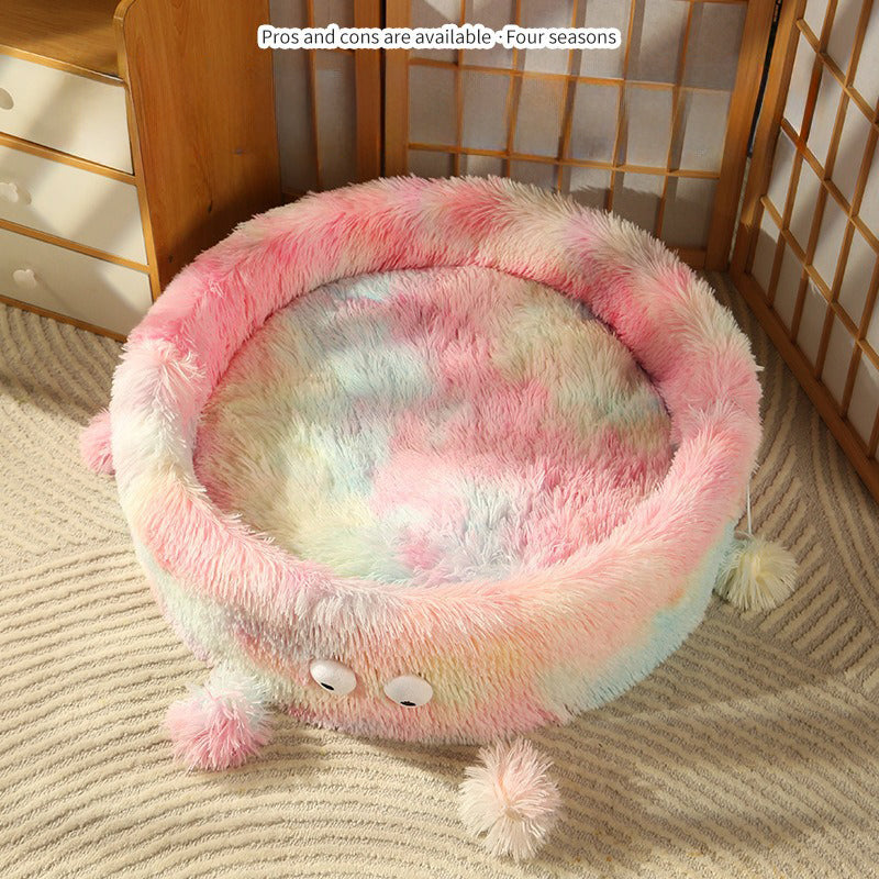 Winter Warm Cute Monster Round Pet Bed