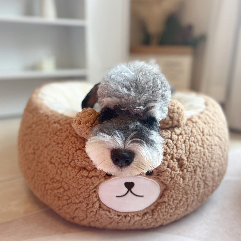 Cartoon Plush Pet Round Bed All Season Cushion