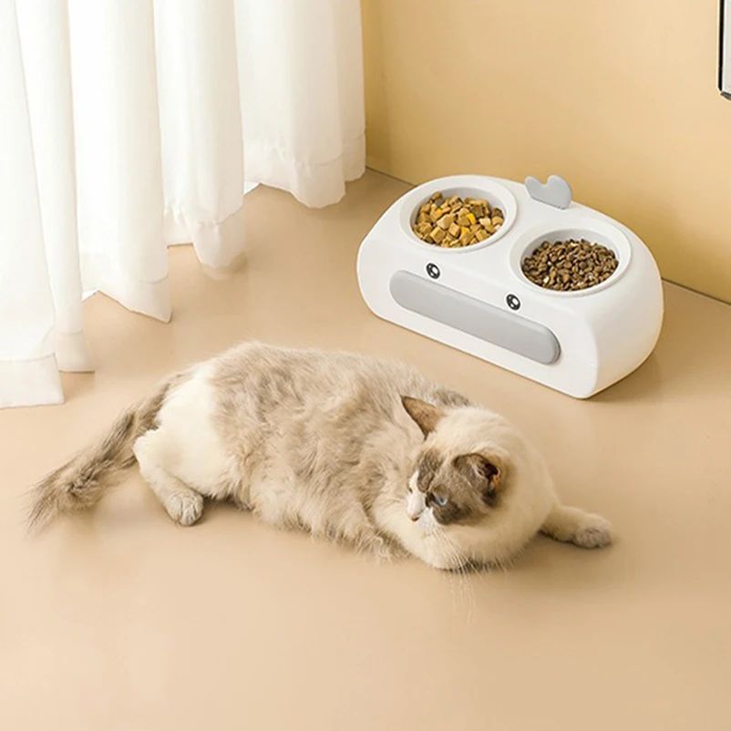 Duck Design Pet Double Bowl Plastic Feeding Tray
