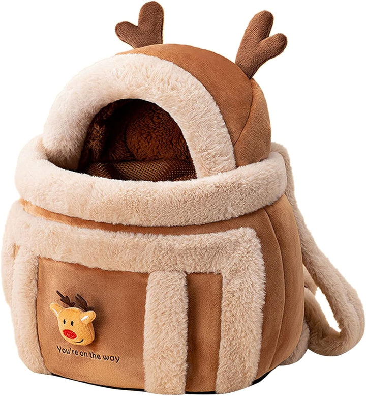 Pet Plush Winter Travel Backpack Carrier Bag With Hand Warmers