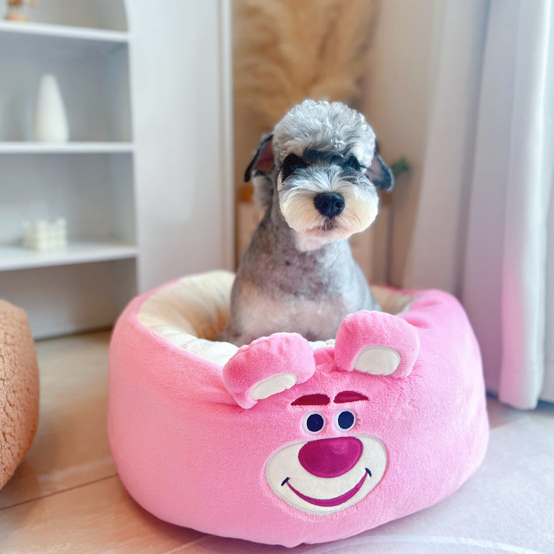 Cartoon Plush Pet Round Bed All Season Cushion