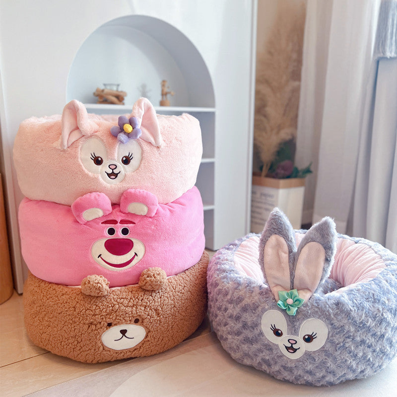 Cartoon Plush Pet Round Bed All Season Cushion