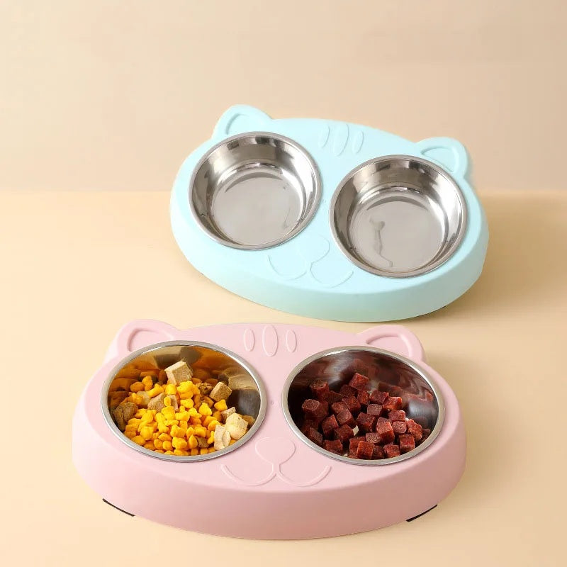 Macaron Style Pet Double Bowl Plastic Feeding Tray