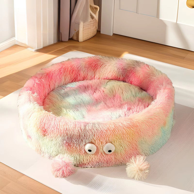 Winter Warm Cute Monster Round Pet Bed