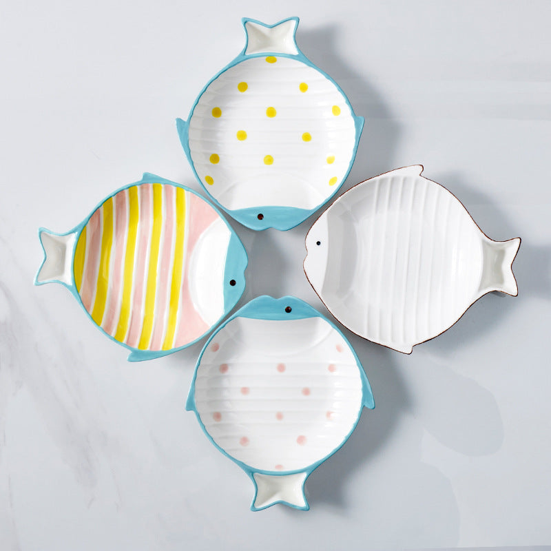 Durable Fish-Shaped Ceramic Pet Food Feeding Bowl Dish