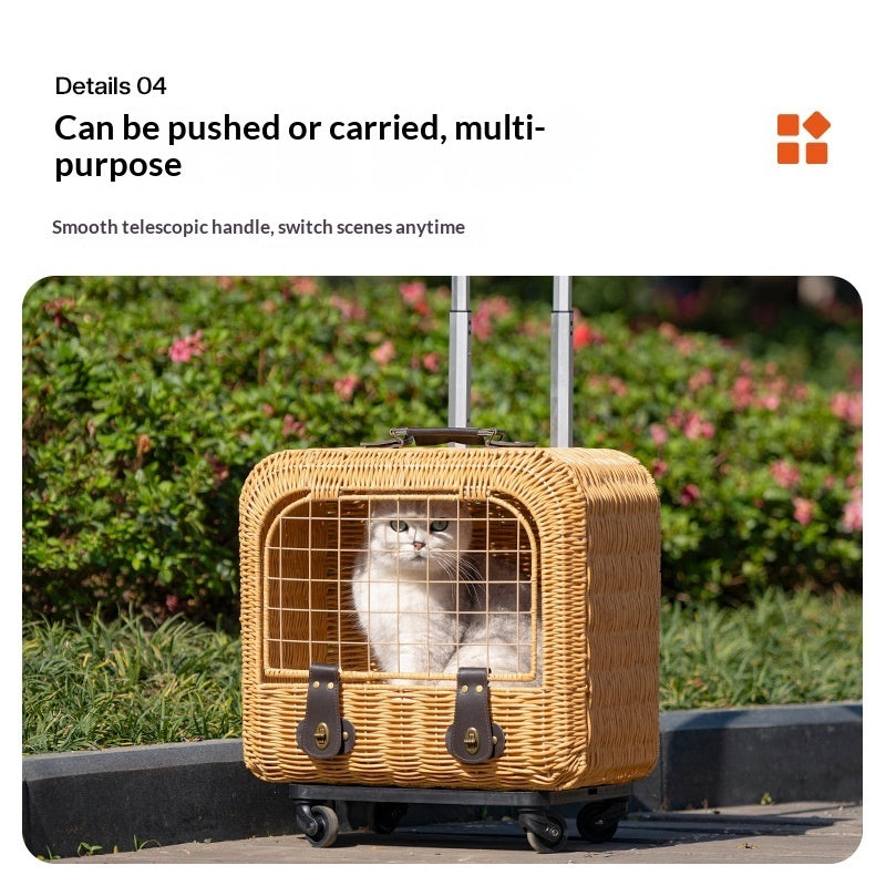 Pet Woven Rattan Ventilated Carrier Bag With Handle