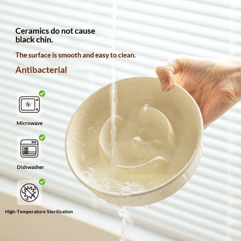 Pet Ceramic Slow Feeding Anti-Choking Tip-Proof Bowl