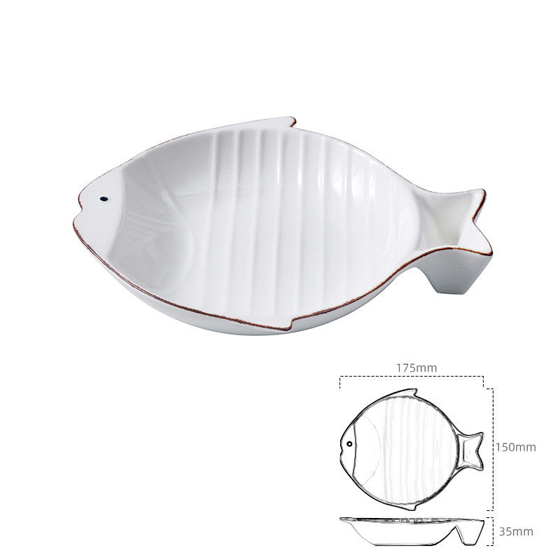 Durable Fish-Shaped Ceramic Pet Food Feeding Bowl Dish