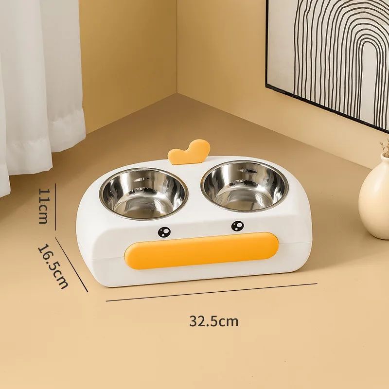 Duck Design Pet Double Bowl Plastic Feeding Tray