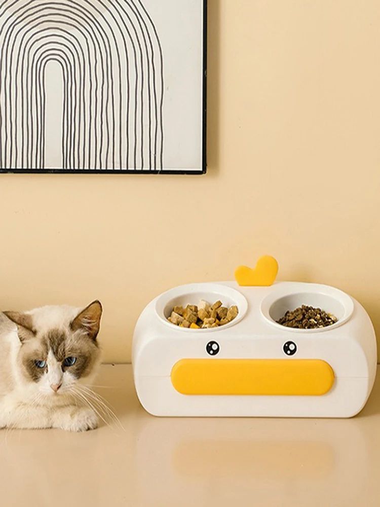 Duck Design Pet Double Bowl Plastic Feeding Tray