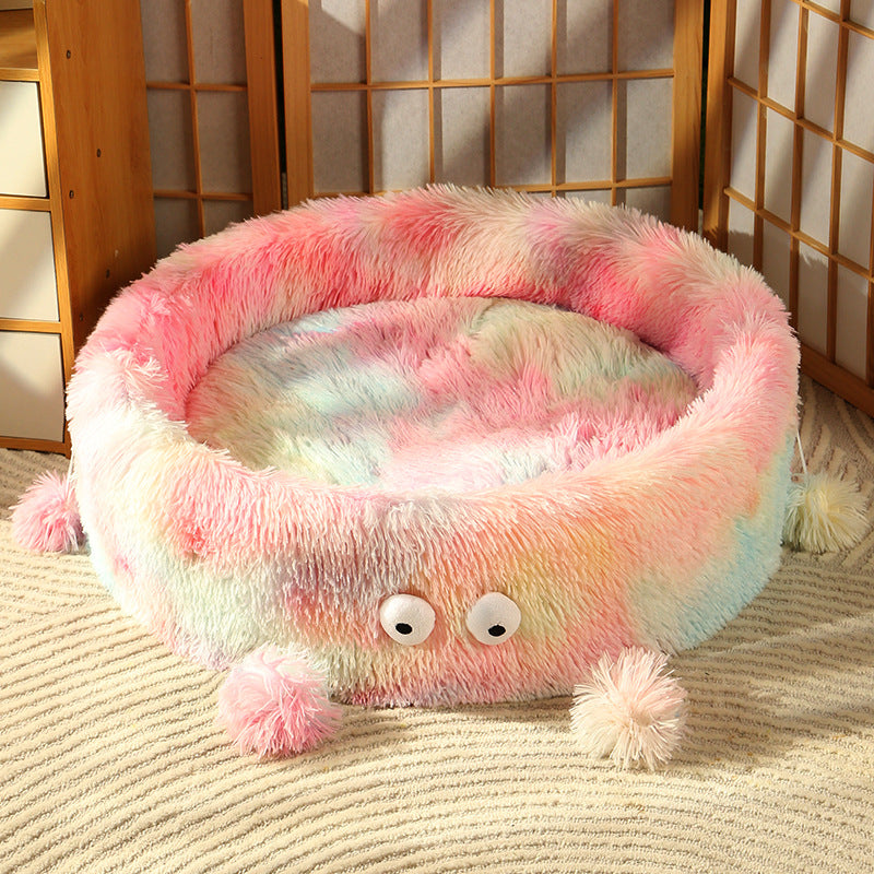 Winter Warm Cute Monster Round Pet Bed